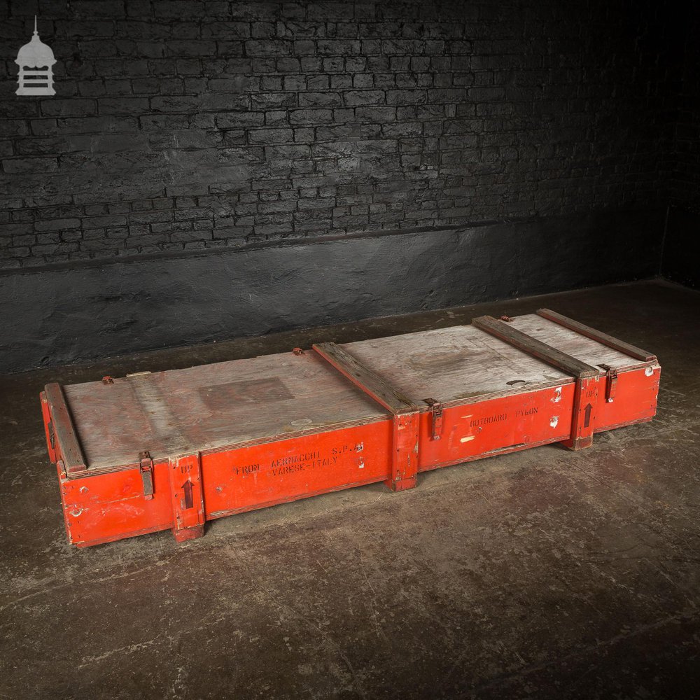 Large Red Industrial Wooden Aircraft Part Shipping Crate Reclaimed from a Norfolk RAF Base