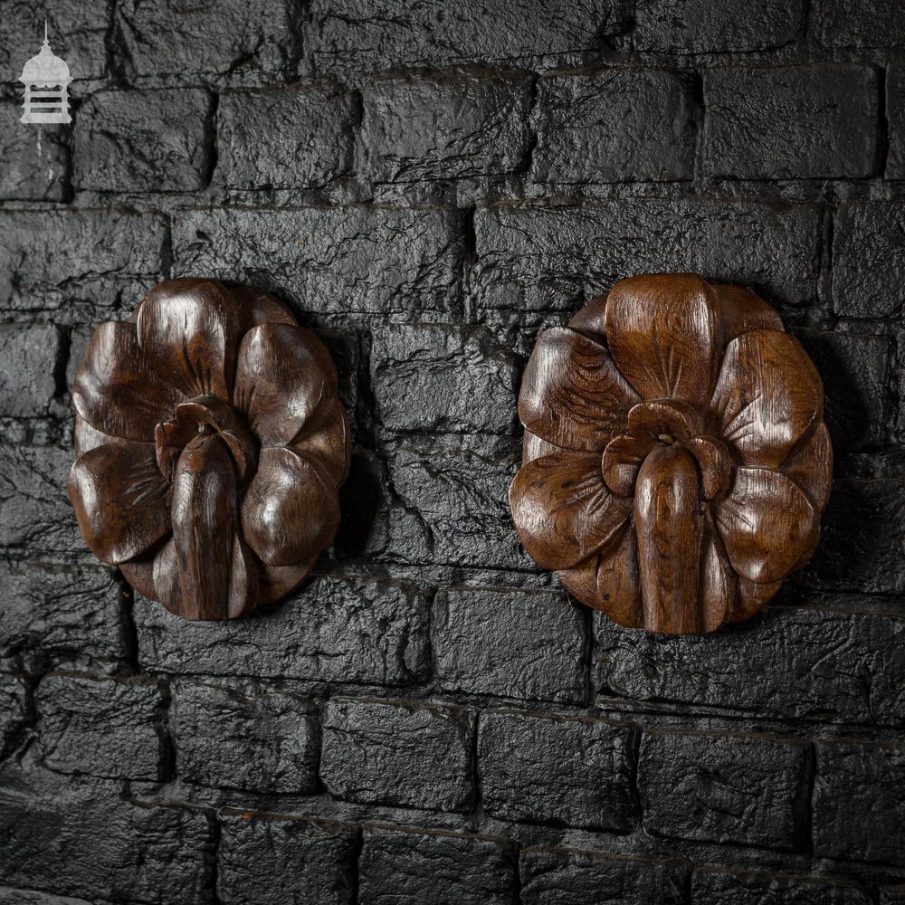 Pair of Early Oak Floral Petal Carvings