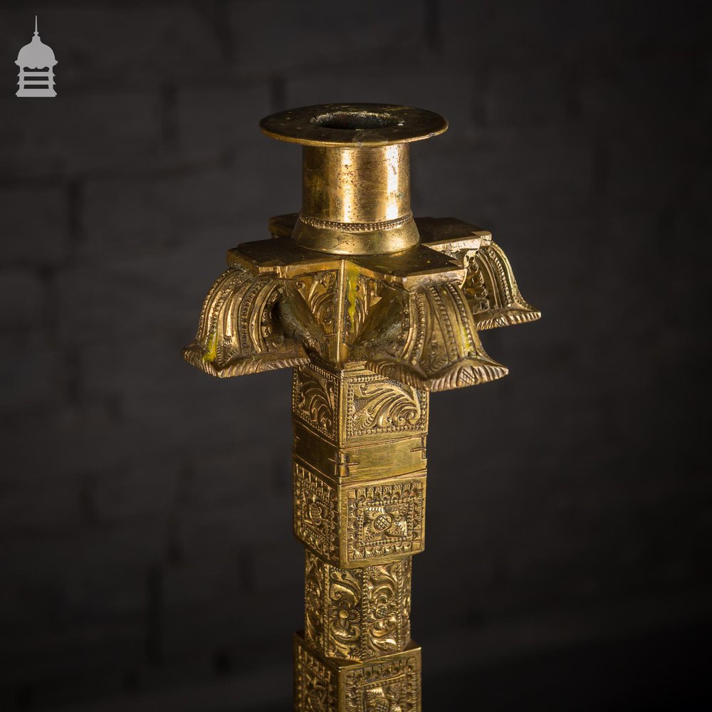 Stunning 19th C Indian Solid Brass Candle Stick Holders