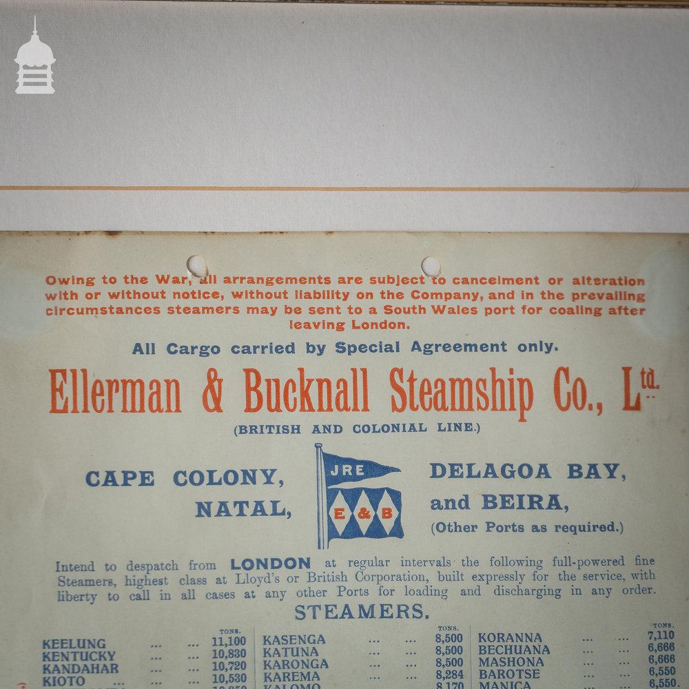 1915 Ellerman & Bucknall Steamship Co. LTD Notice in Later Frame