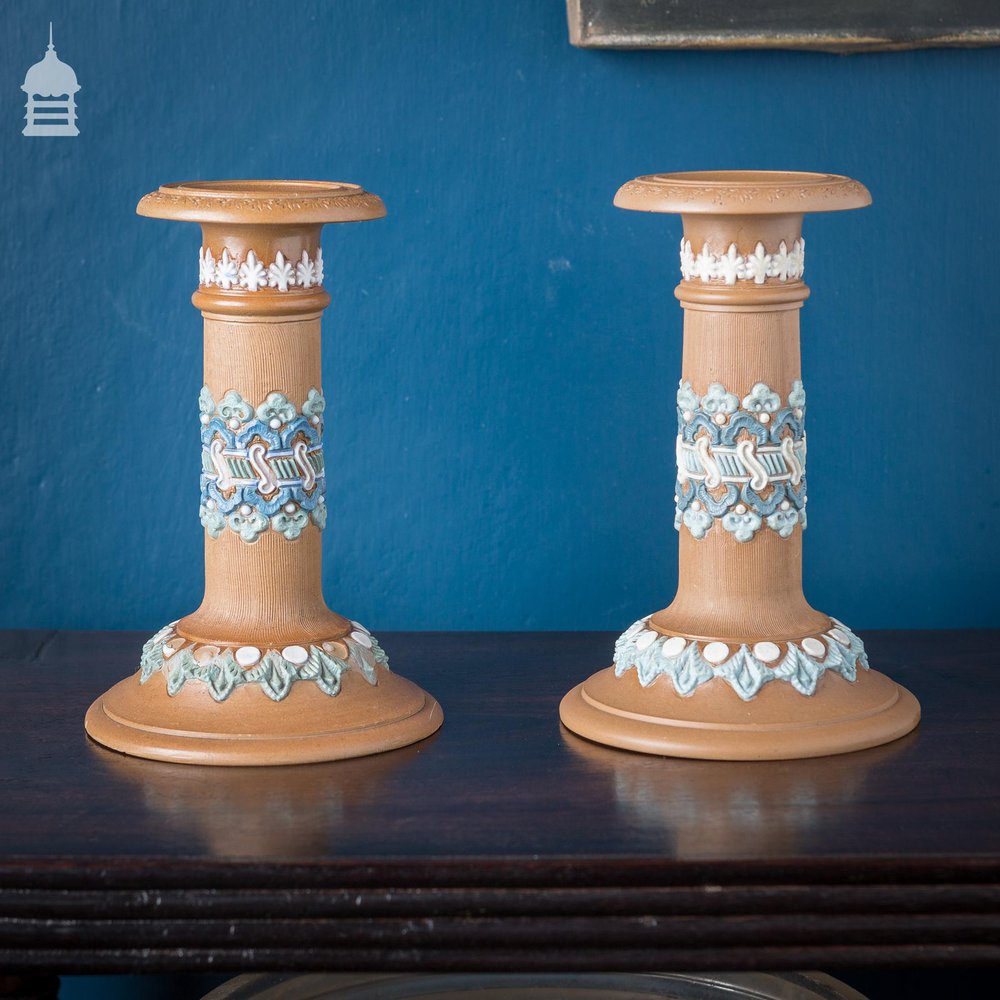 Pair of Doulton Lambeth Silicon Ware Candle Holders