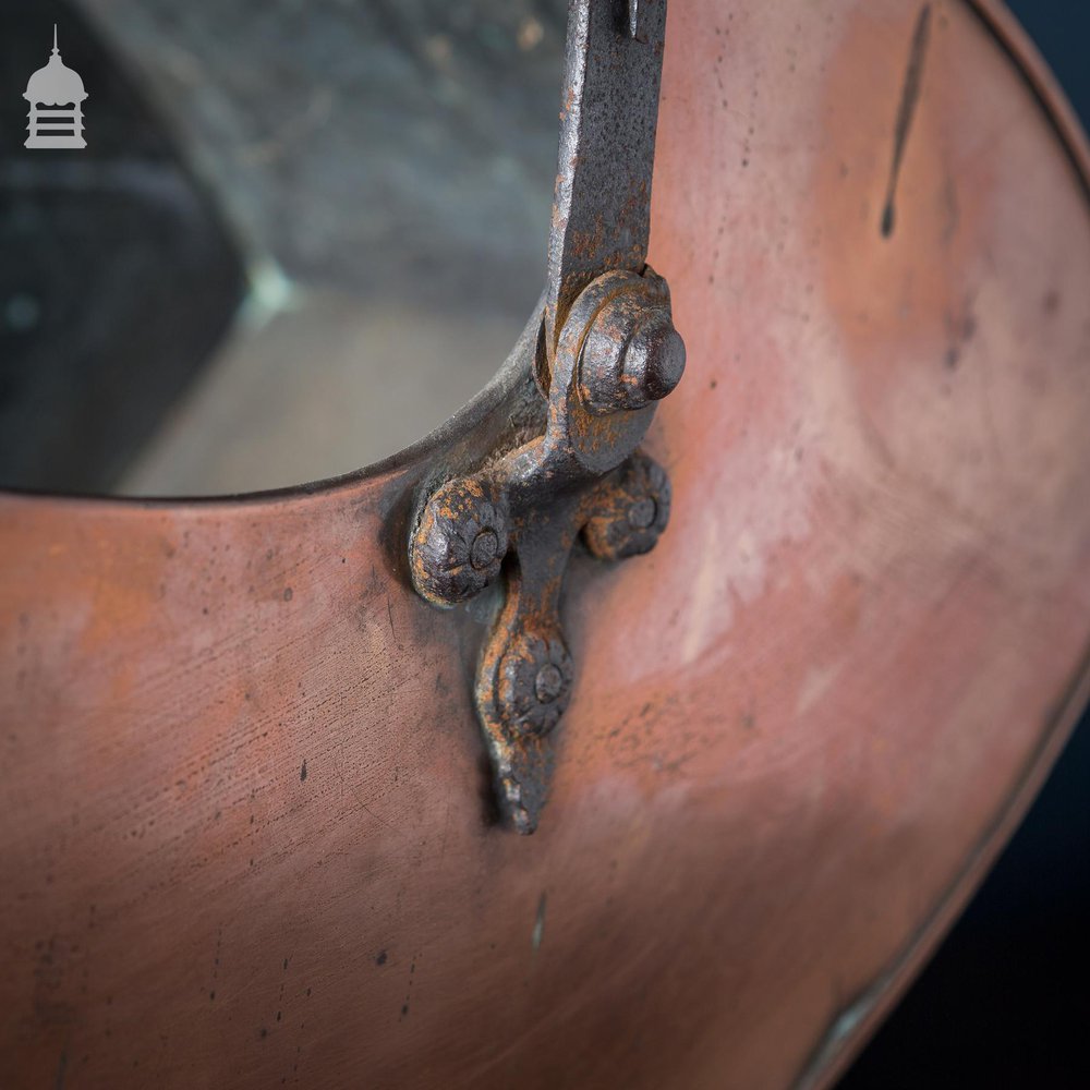 Arts & Crafts Copper Coal Scuttle with Decorative Riveted Wrought Iron Scroll and Twist Handle