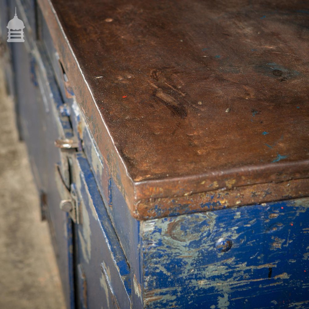 Large Blue Metal Industrial Factory Utility Workbench with Cupboards