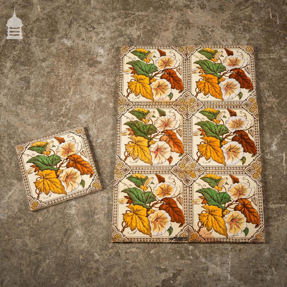 Set of 7 Decorative Floral 6 x 6 Tiles