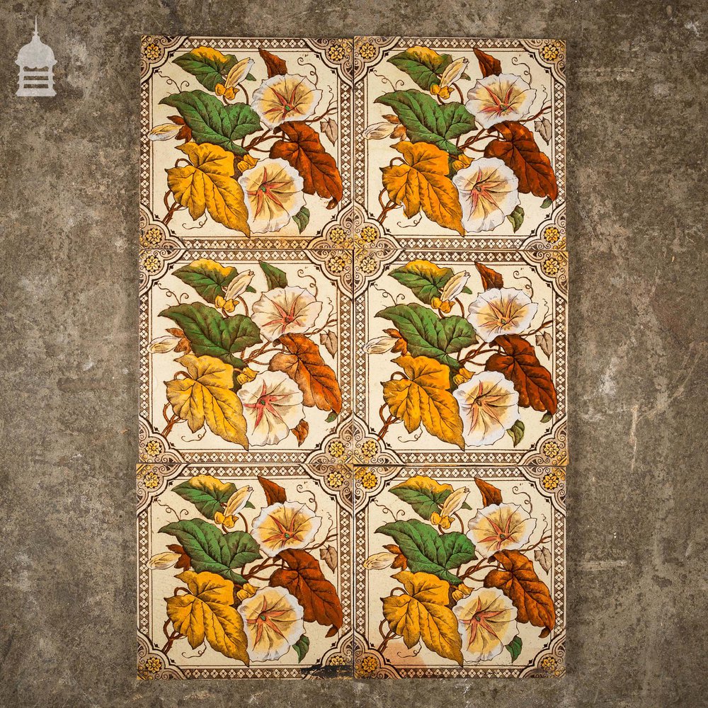 Set of 7 Decorative Floral 6 x 6 Tiles