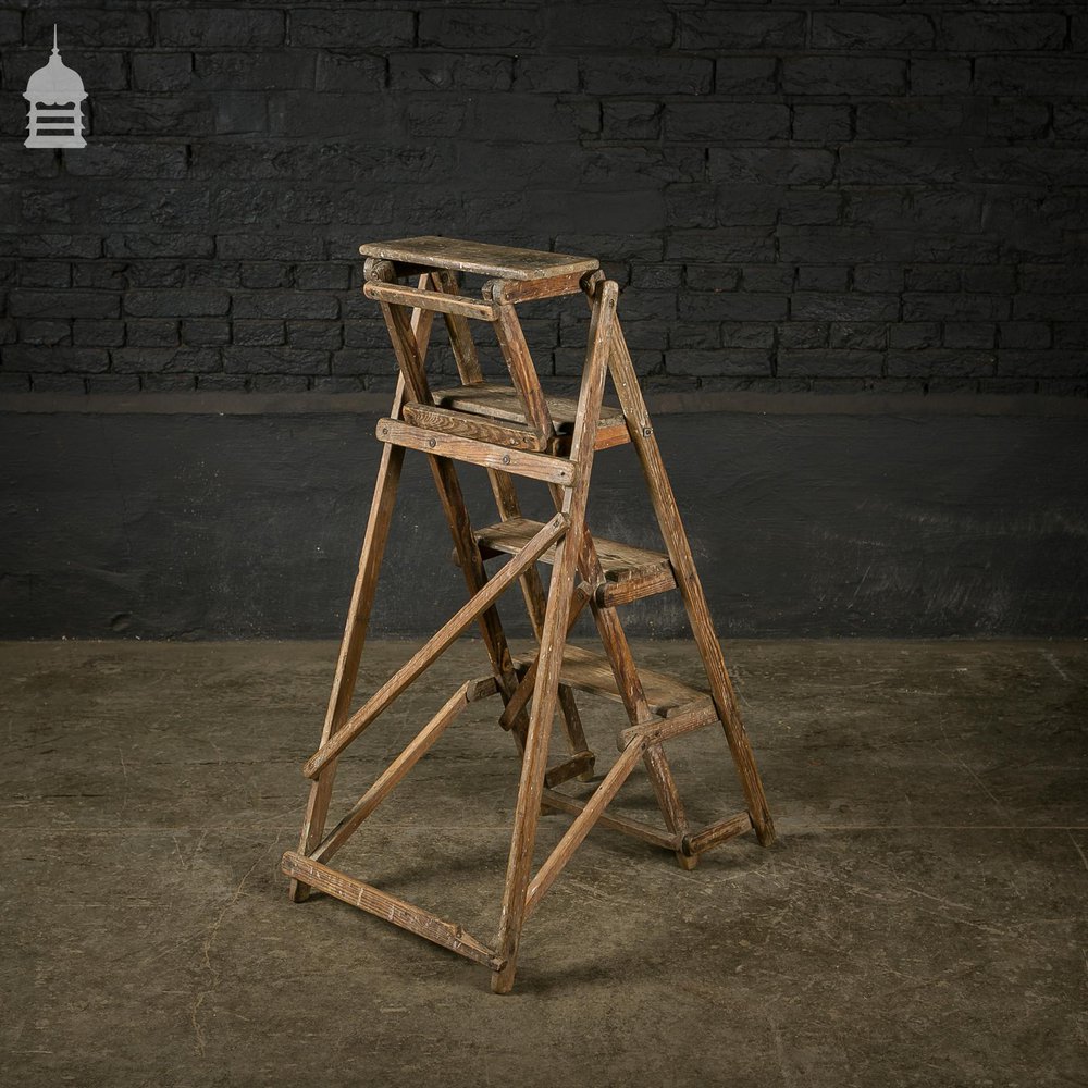 Vintage Pitch Pine Folding A-Steps Step Ladder