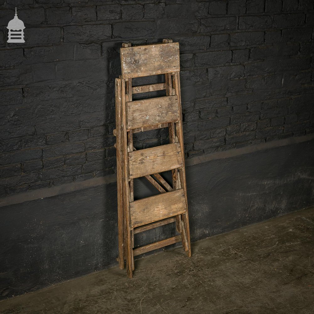 Vintage Pitch Pine Folding A-Steps Step Ladder