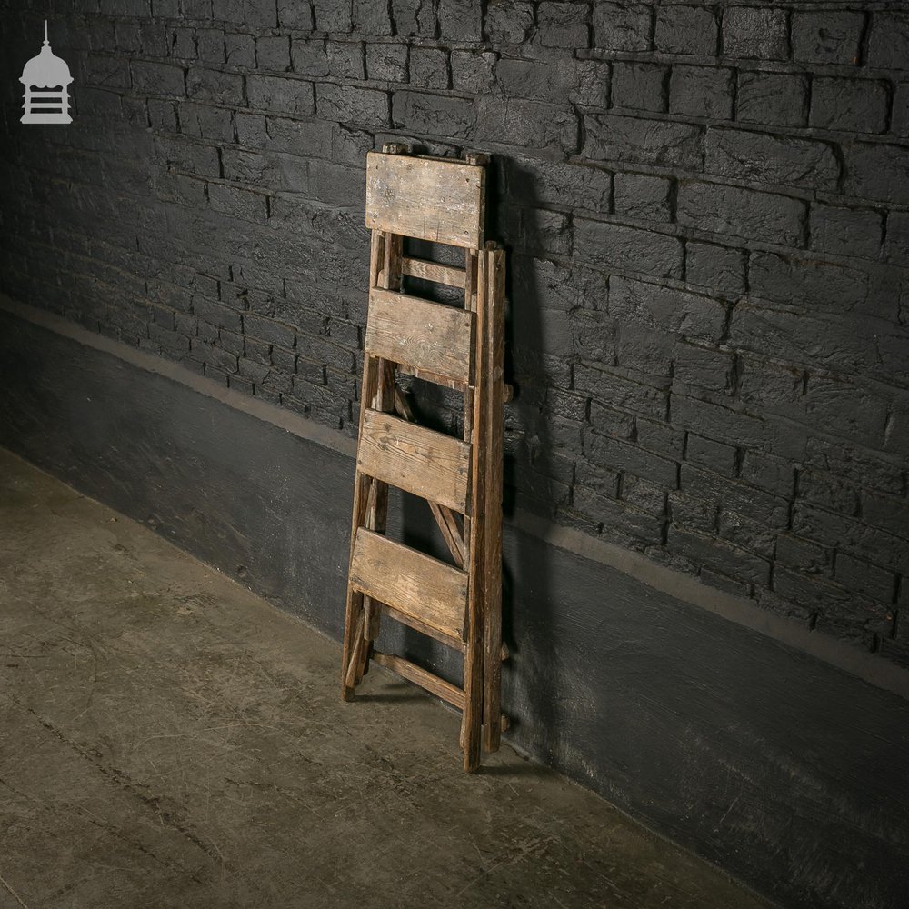 Vintage Pitch Pine Folding A-Steps Step Ladder