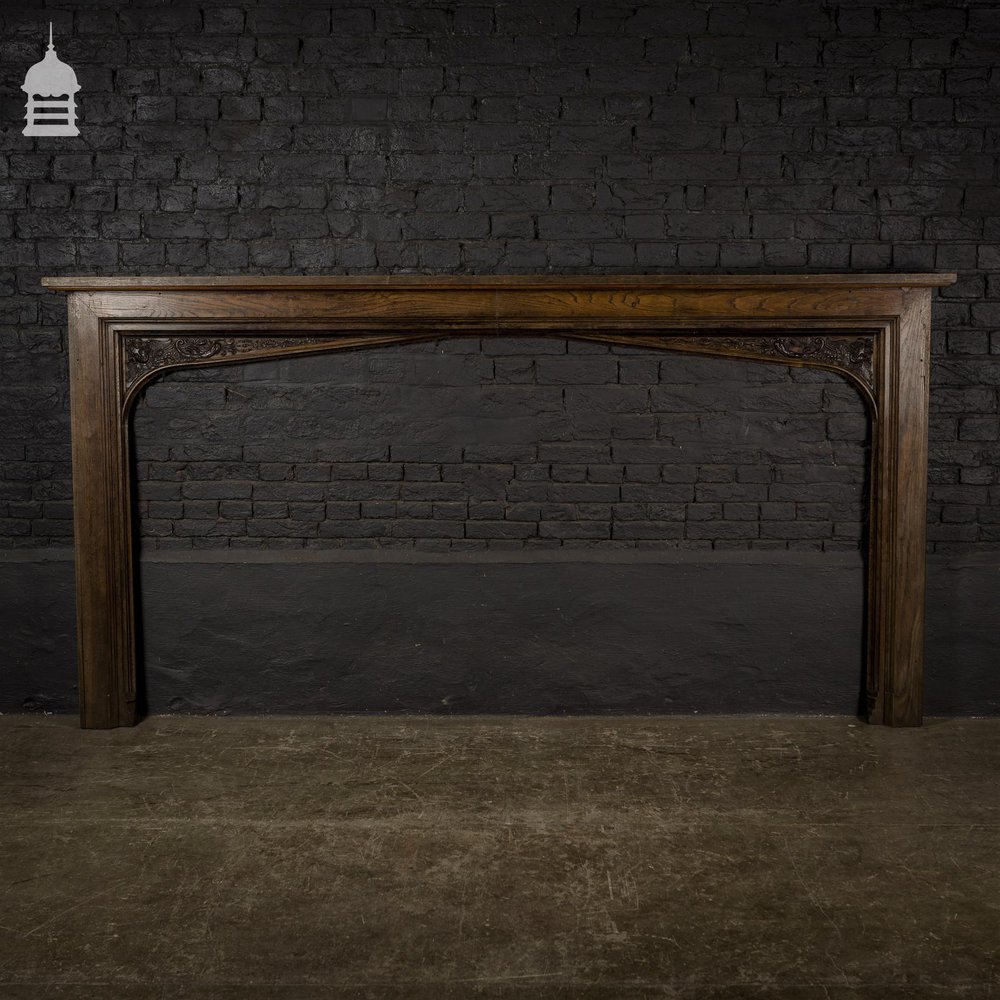 19th C Mock Tudor Carved Oak Fire Place Surround