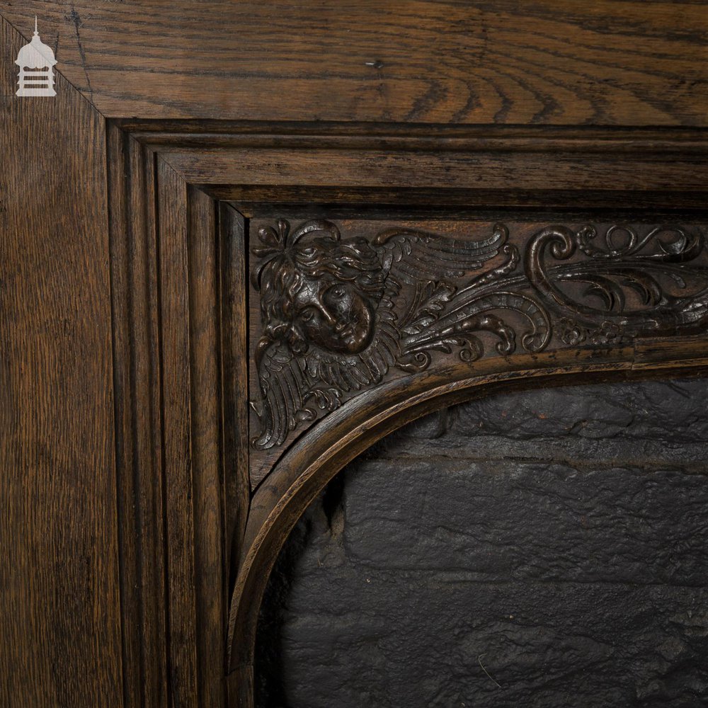 19th C Mock Tudor Carved Oak Fire Place Surround