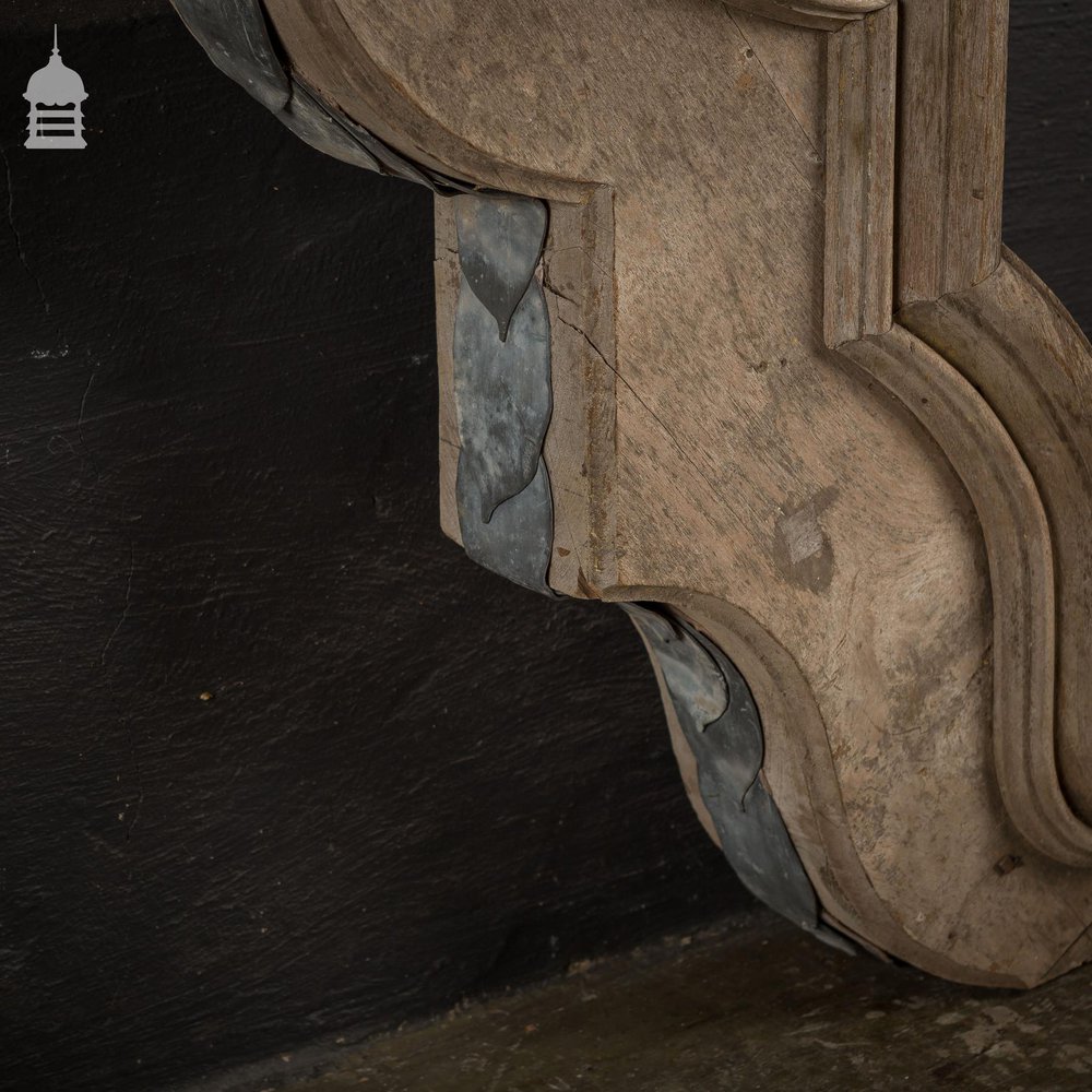 Pair of 19th C Carved Oak Gallows Brackets with Leaf Detail