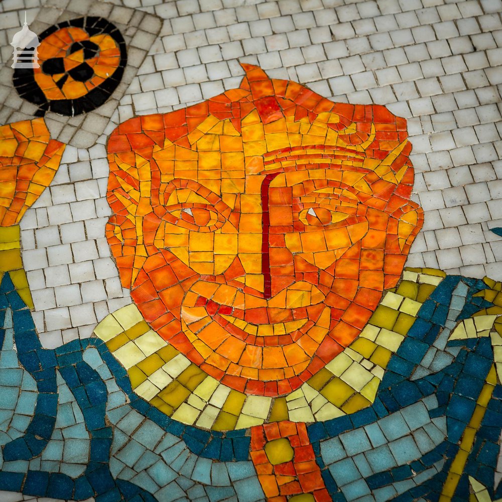 Pair of Circular Floor Mosaics with Colourful Joker Designs