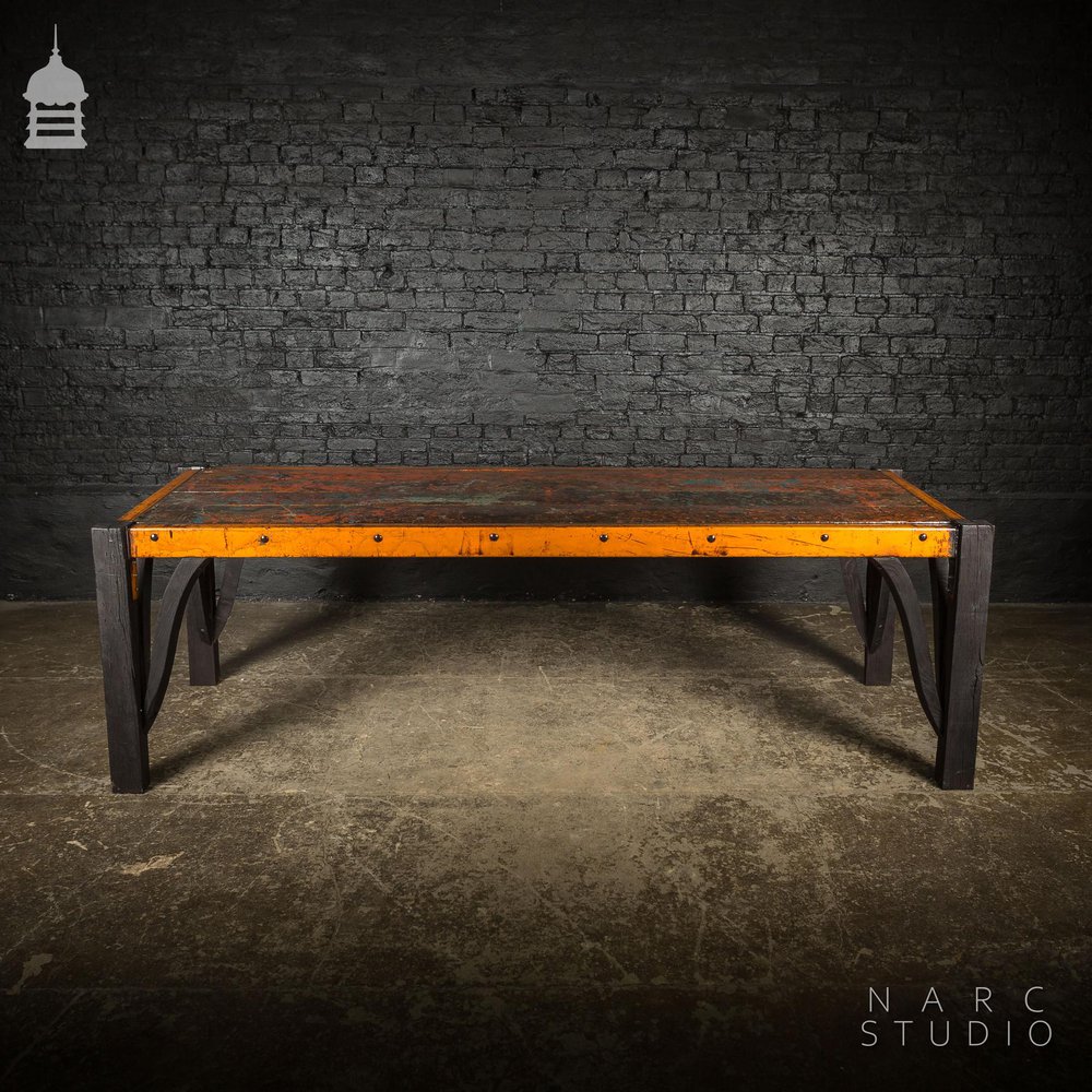 Large NARC Studio ‘Paint Shop’ Dexion Table With Charred Oak Legs