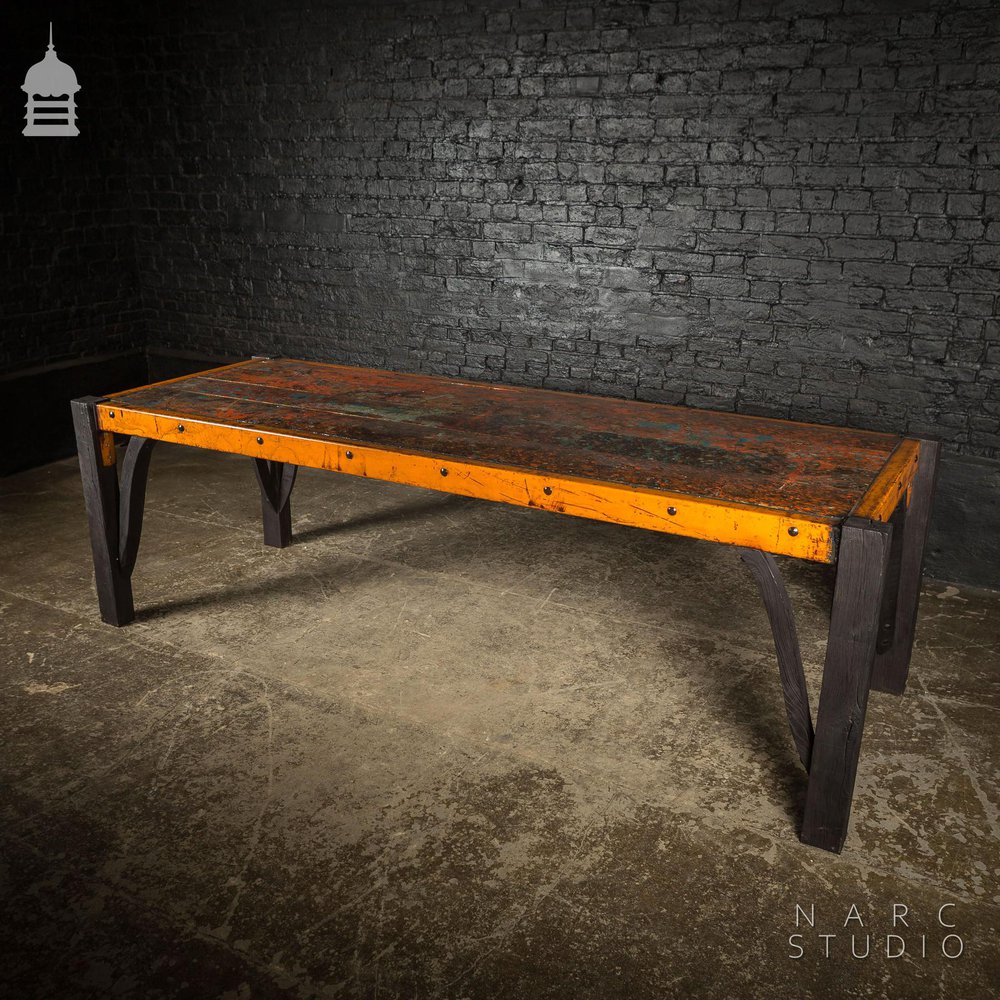 Large NARC Studio ‘Paint Shop’ Dexion Table With Charred Oak Legs