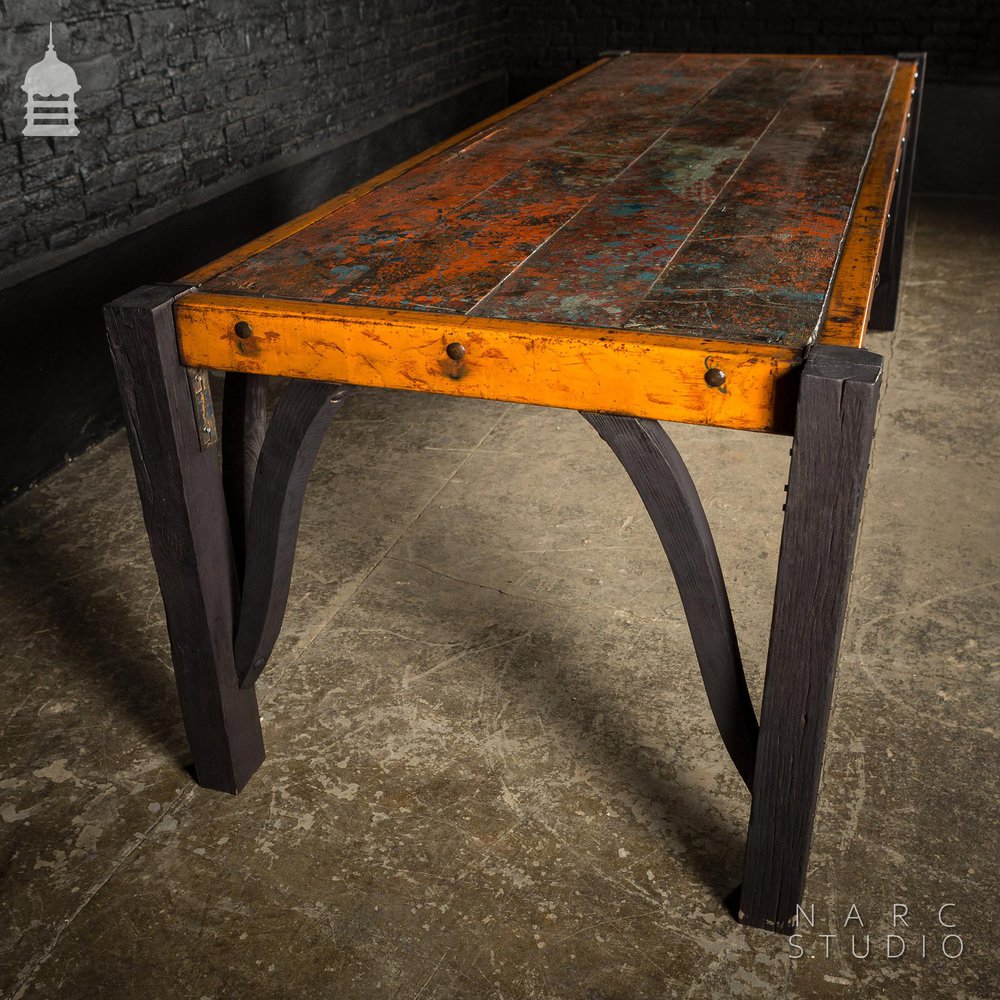 Large NARC Studio ‘Paint Shop’ Dexion Table With Charred Oak Legs