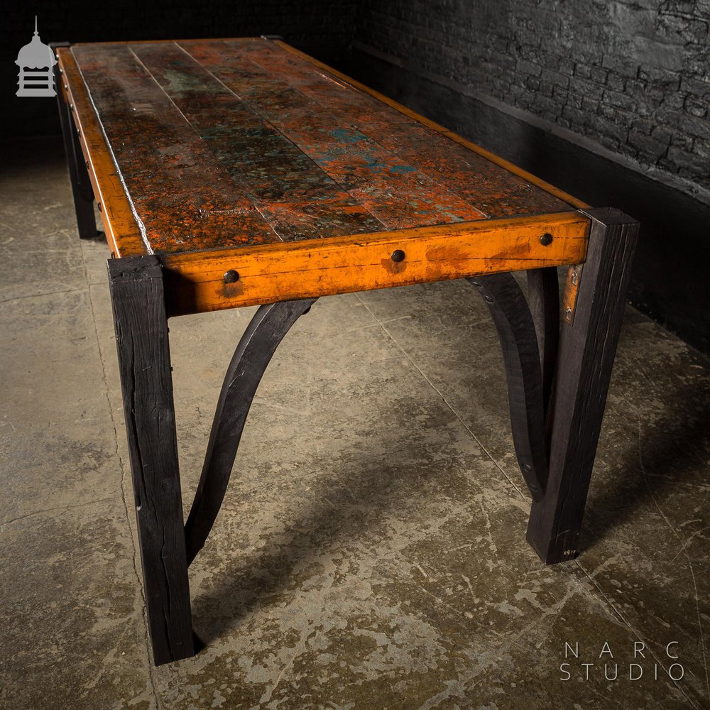 Large NARC Studio ‘Paint Shop’ Dexion Table With Charred Oak Legs