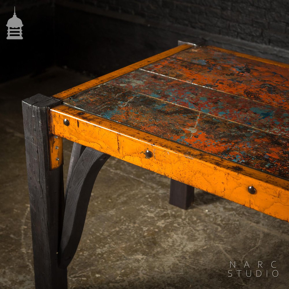 Large NARC Studio ‘Paint Shop’ Dexion Table With Charred Oak Legs