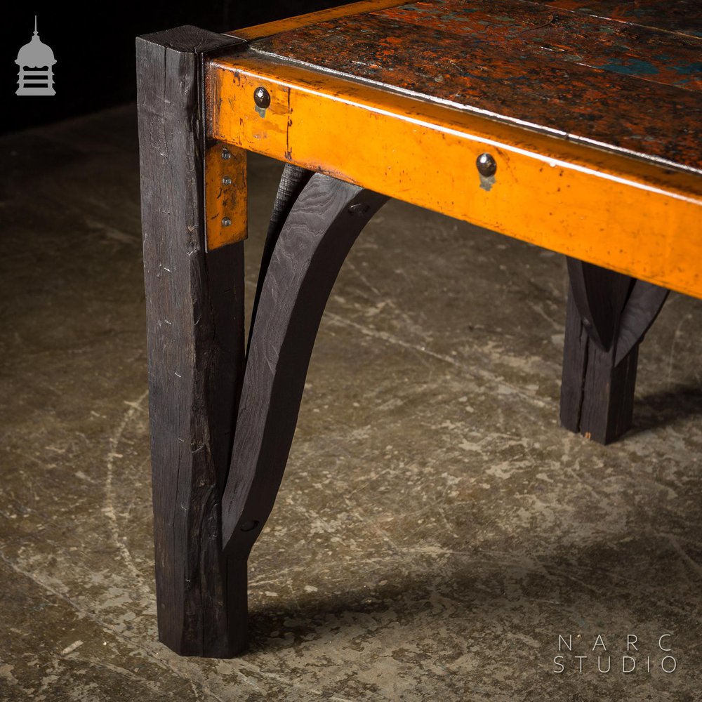 Large NARC Studio ‘Paint Shop’ Dexion Table With Charred Oak Legs