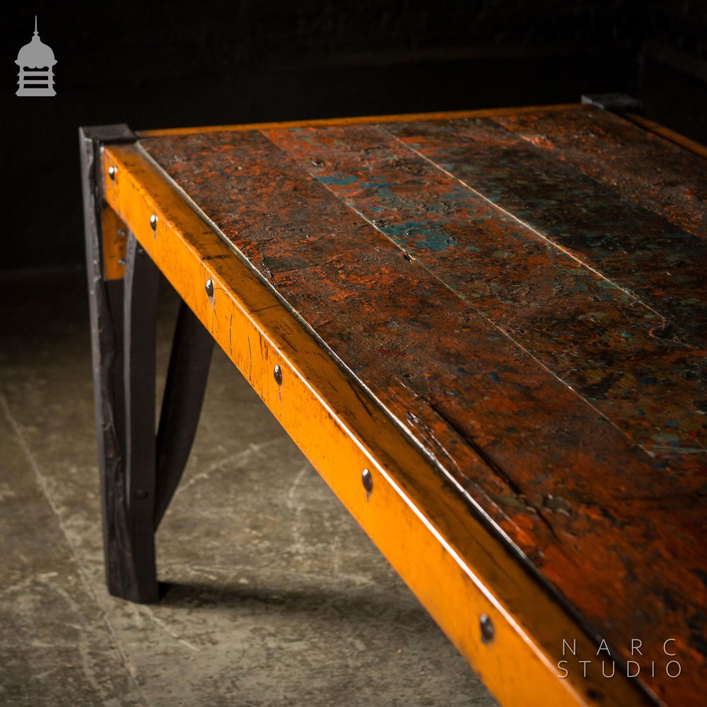 Large NARC Studio ‘Paint Shop’ Dexion Table With Charred Oak Legs