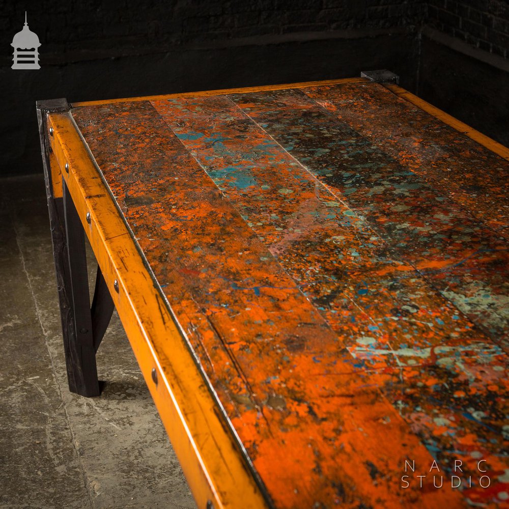 Large NARC Studio ‘Paint Shop’ Dexion Table With Charred Oak Legs