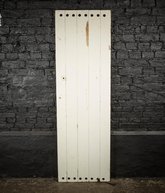 Narrow 19th C Ledged and Braced White Painted Pine Vented Cottage Pantry Door