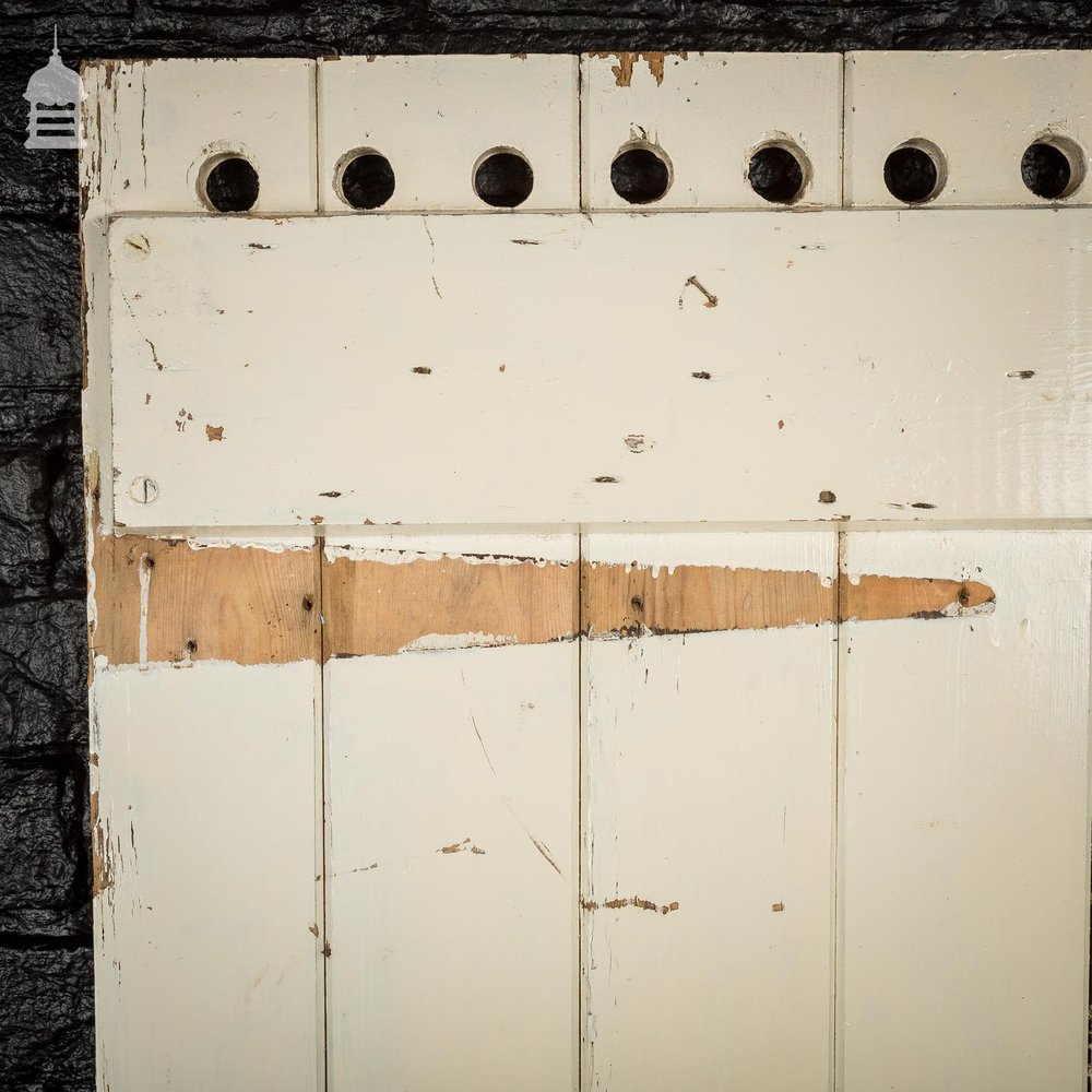 Narrow 19th C Ledged and Braced White Painted Pine Vented Cottage Pantry Door