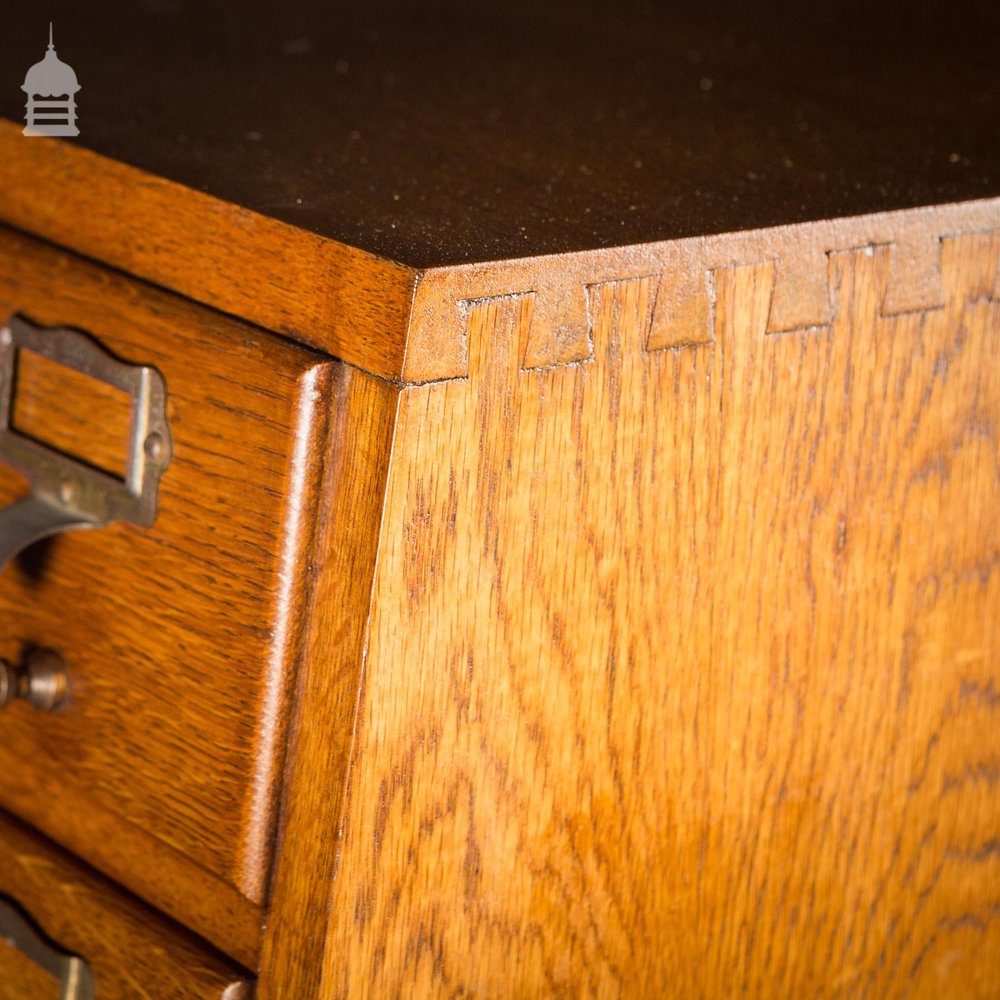 Mid Century Oak Libraco London 96 Drawer Pharmacy Index Card Filing Cabinet with Brass Finger Pulls