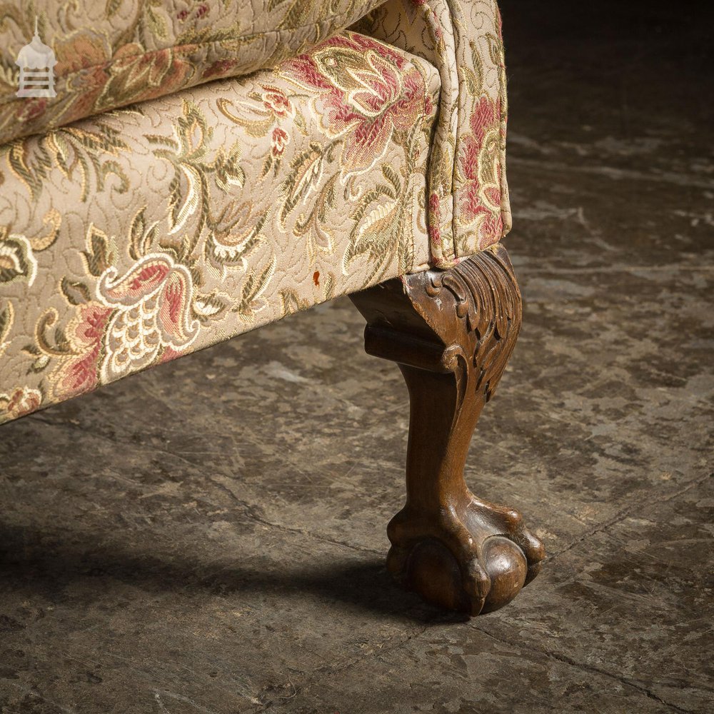 19th C Three Seater Wing Back Sofa with Ball and Claw Feet