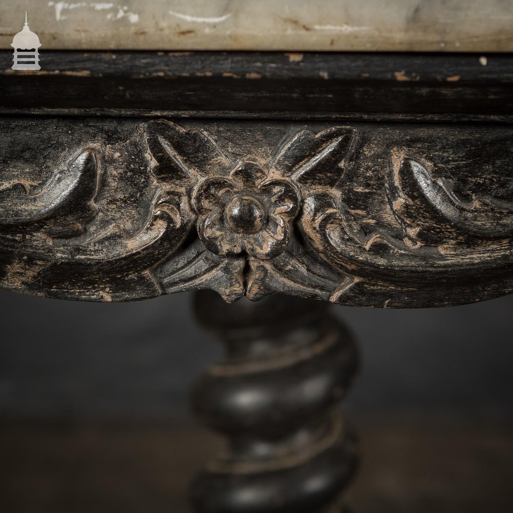 Exquisite 19th C Carved Hardwood Occasional Table with Twist Pedestal and Marble Top