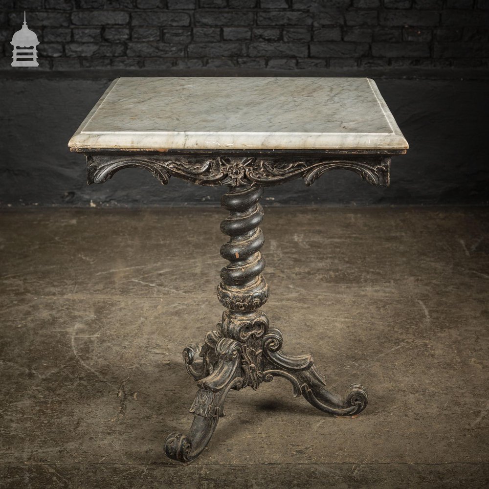 Exquisite 19th C Carved Hardwood Occasional Table with Twist Pedestal and Marble Top