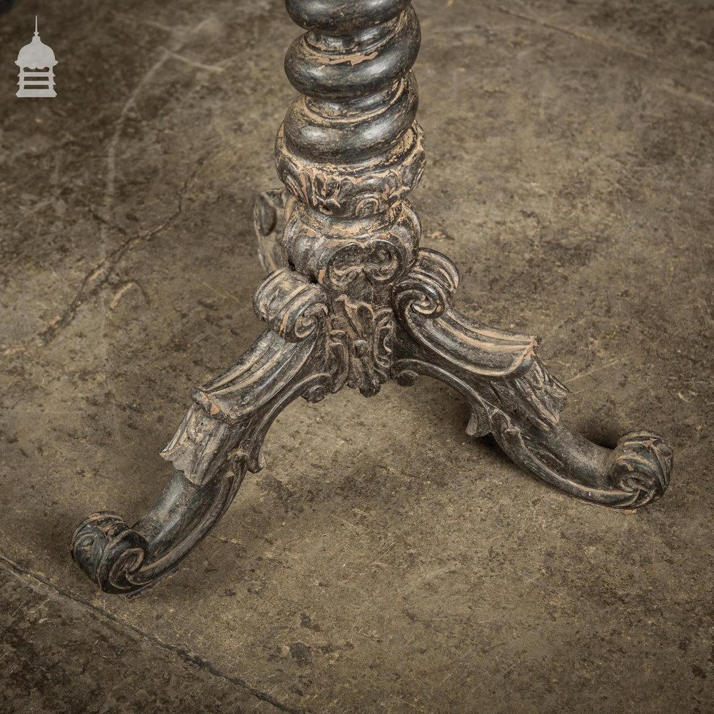 Exquisite 19th C Carved Hardwood Occasional Table with Twist Pedestal and Marble Top