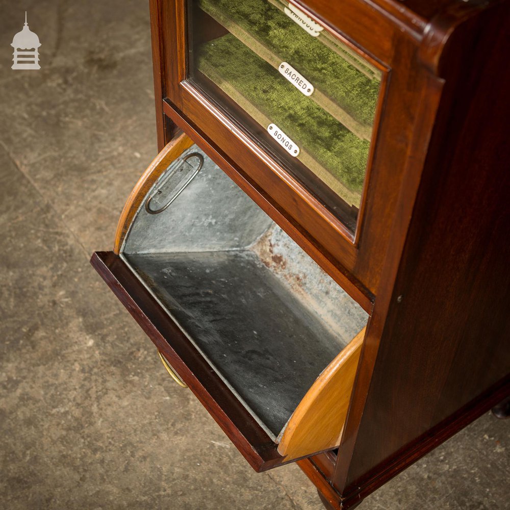 Edwardian Drop Front Glazed Mahogany Music Cabinet with Mirror