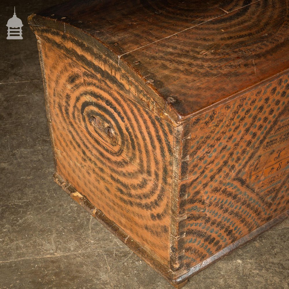 Dome Topped Pine Marriage Chest with Painted Finish Dated 1813