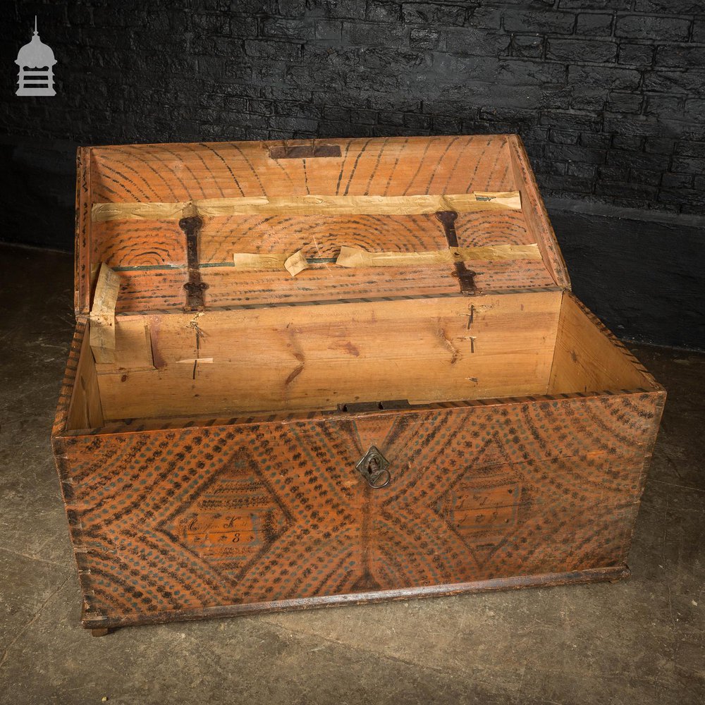 Dome Topped Pine Marriage Chest with Painted Finish Dated 1813