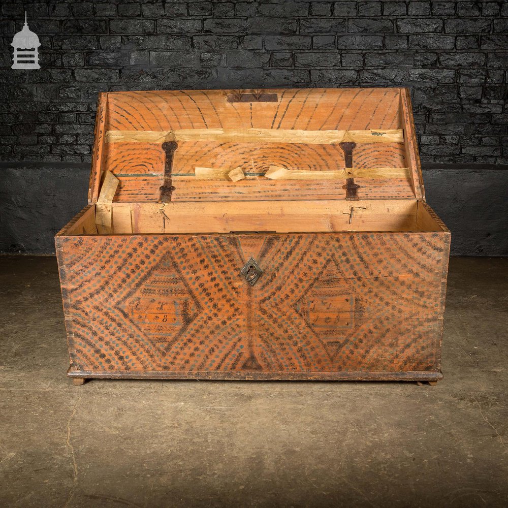 Dome Topped Pine Marriage Chest with Painted Finish Dated 1813