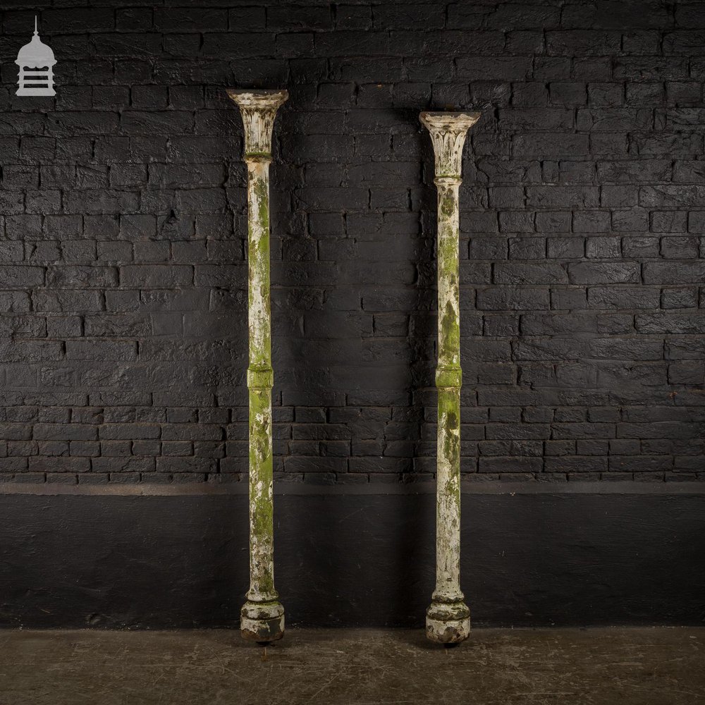 Two 19th C Cast Iron Columns Pillars Stanchions with Distressed Paint