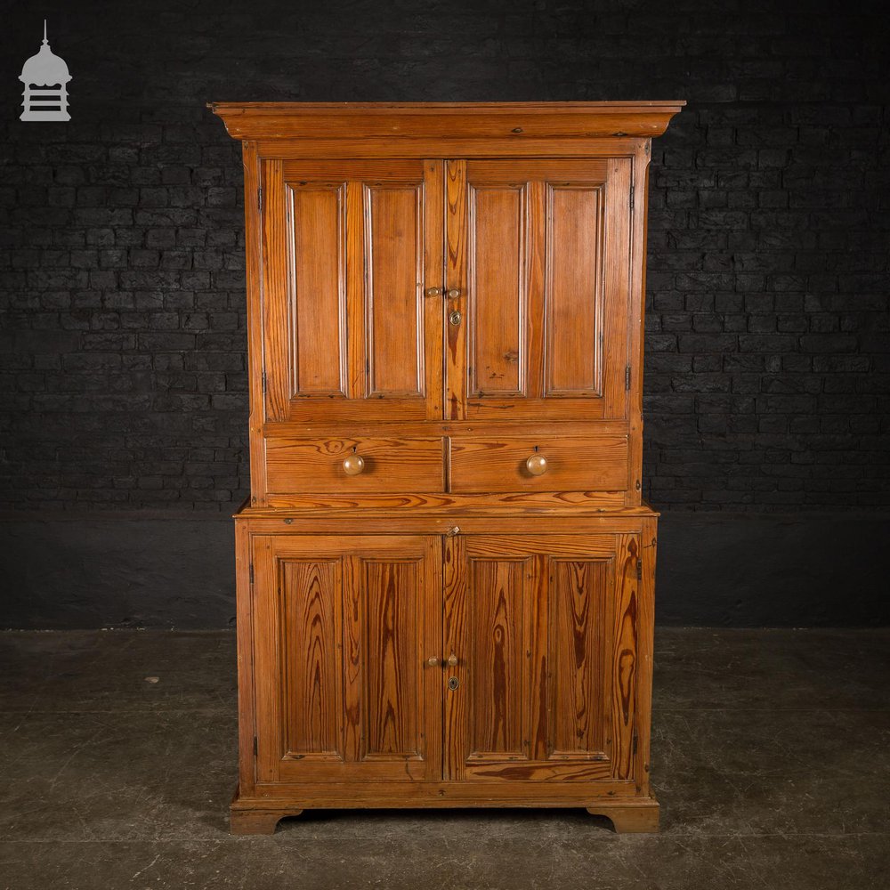 Edwardian Pine Two Part Wardrobe Cupboards with Drawers