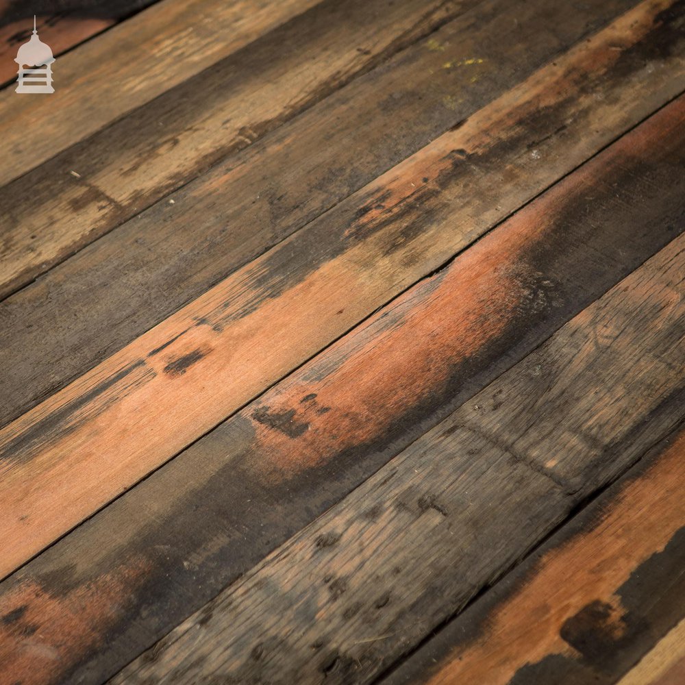 Batch of 24 SqMs of Partially Skimmed Reclaimed Mahogany Floorboards Wall Cladding