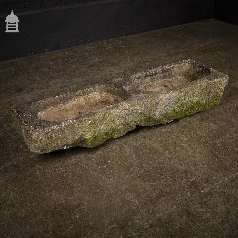 18th C Large Carved Stone Double Trough Planter