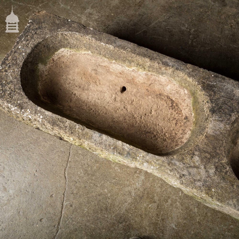 18th C Large Carved Stone Double Trough Planter