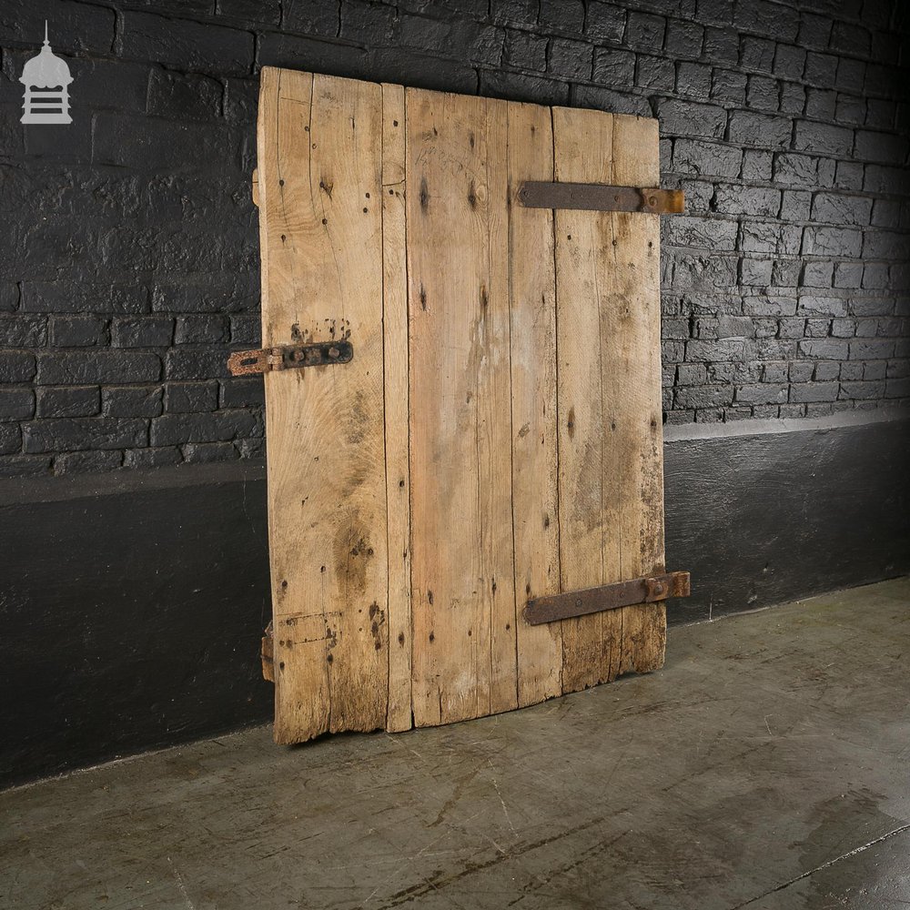 19th C Elm 3 Plank Ledged and Braced Barn Door