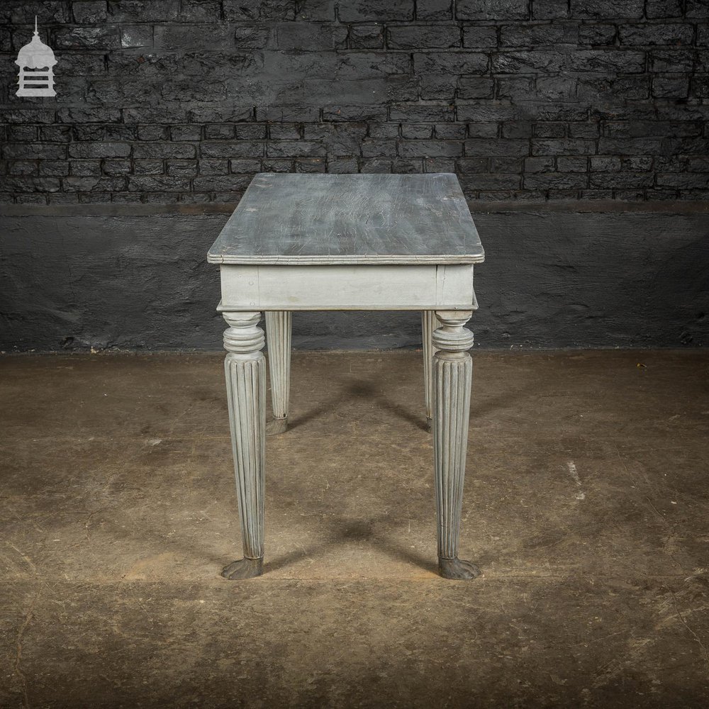 18th C Grey Painted Hardwood Colonial Centre Table with Reeded Legs and Bronze Paw Feet