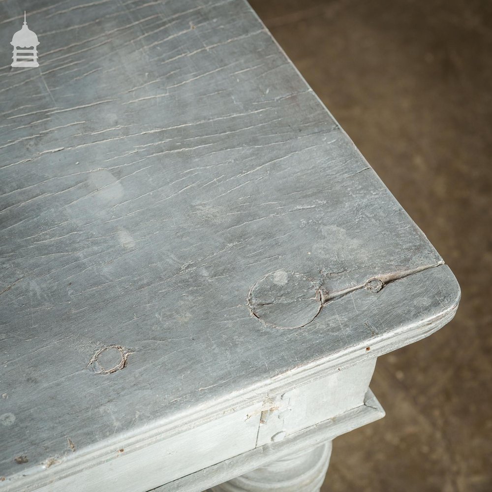 18th C Grey Painted Hardwood Colonial Centre Table with Reeded Legs and Bronze Paw Feet