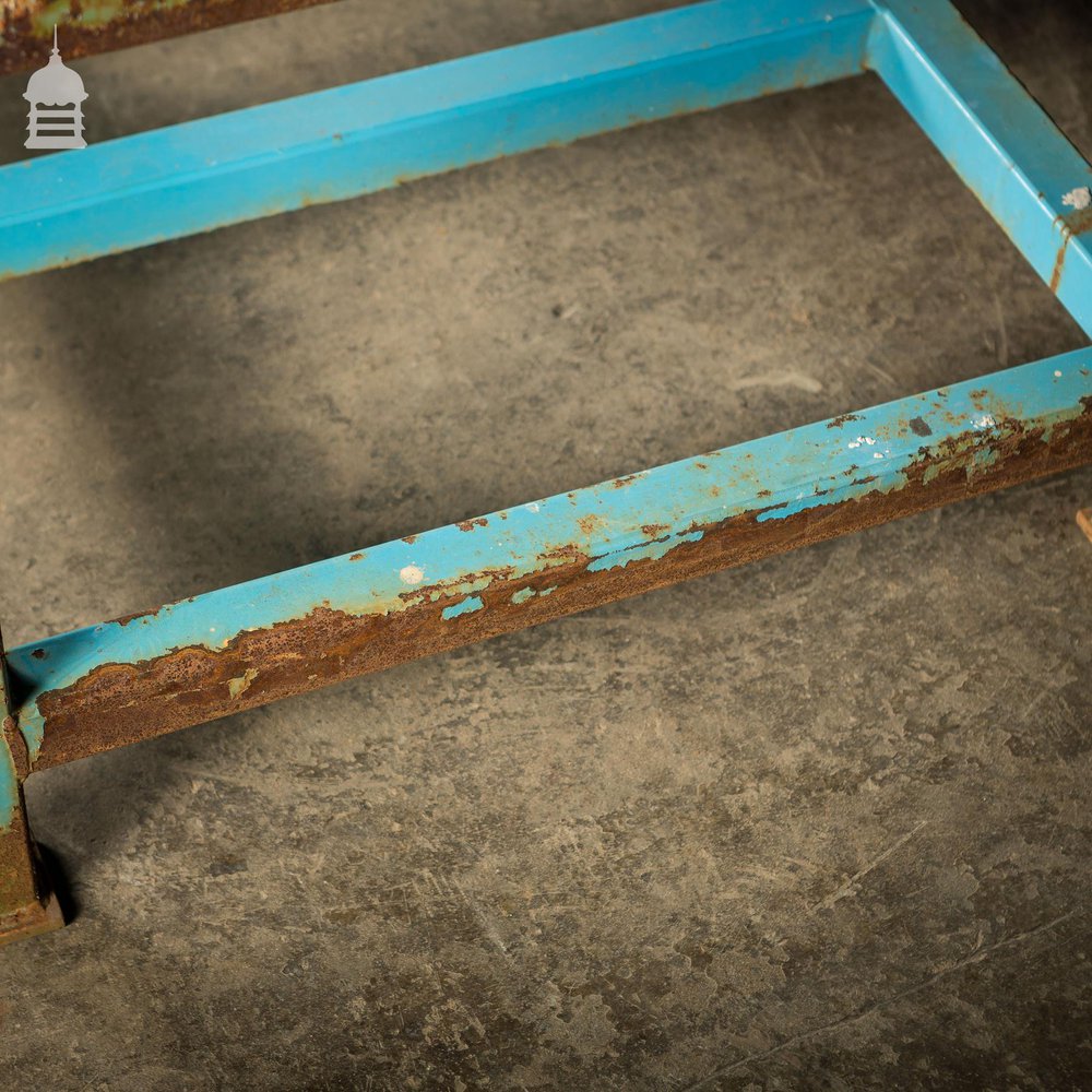 Industrial Box Section Low Level Worktable with Original Rusty Distressed Blue Paint Finish