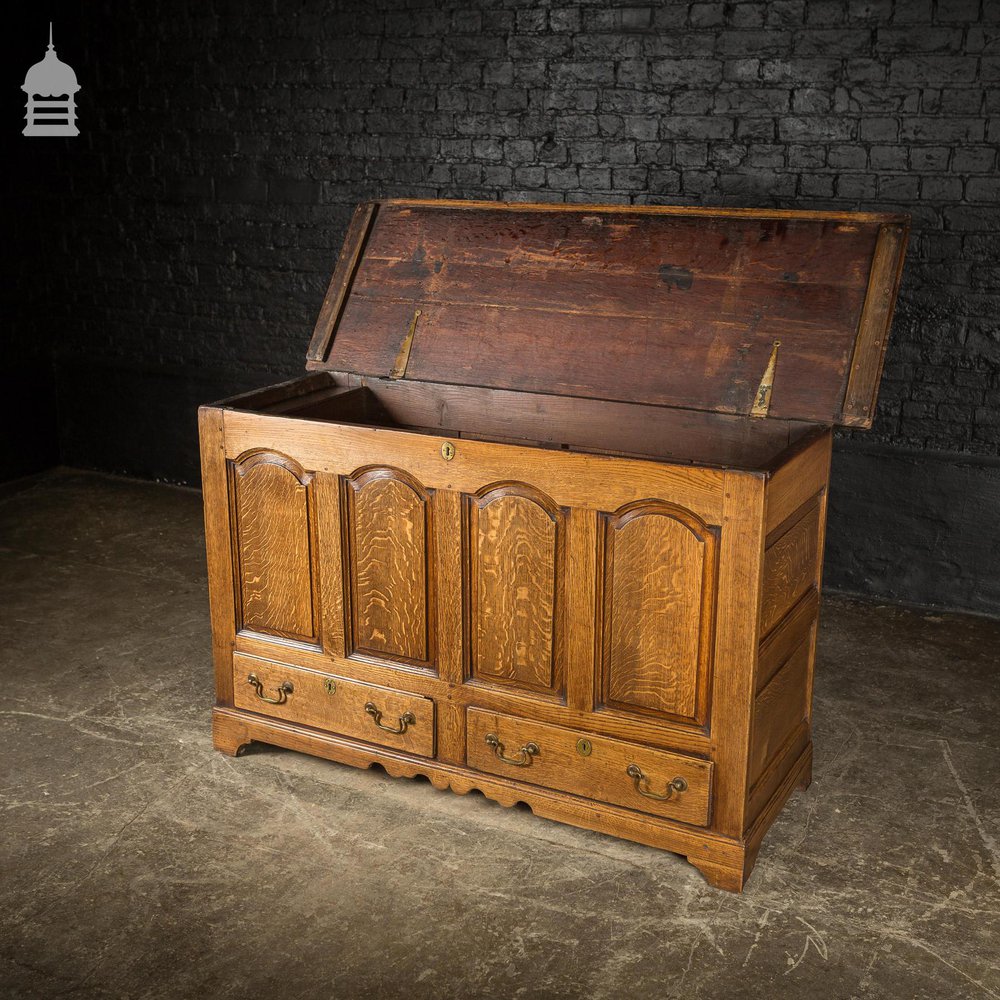 18th C Light Oak Blanket Box Coffer with Drawers