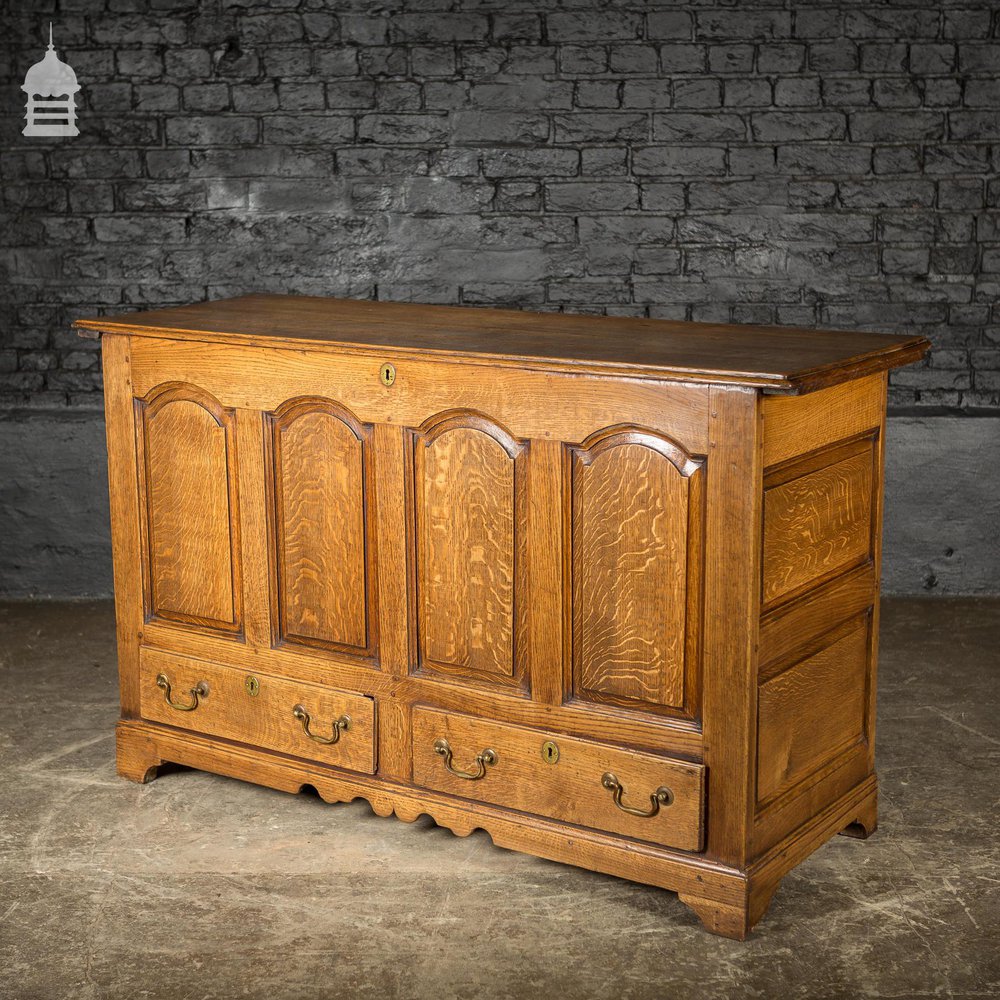 18th C Light Oak Blanket Box Coffer with Drawers