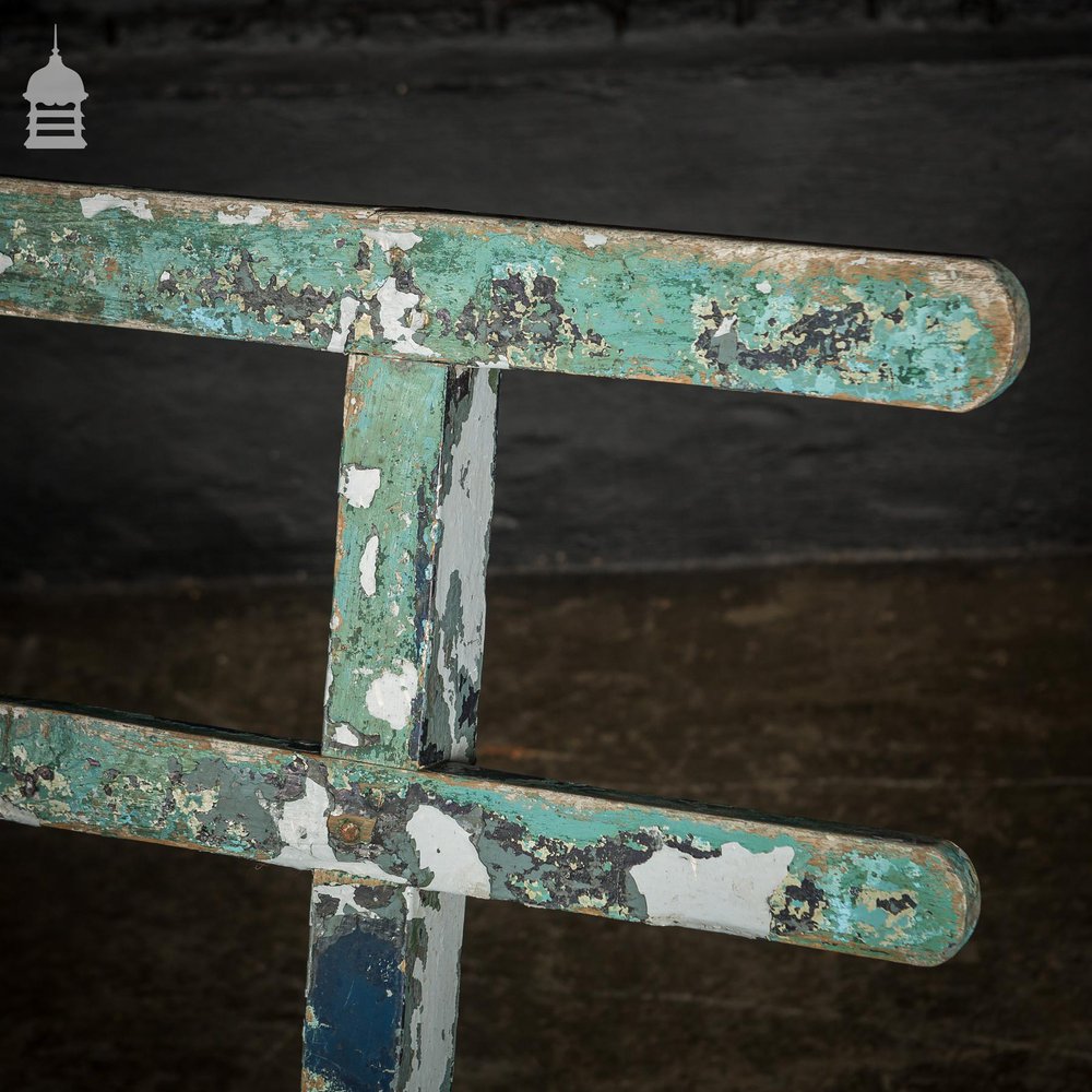 Early 20th C Teak Bench with Distressed Flaking Paint