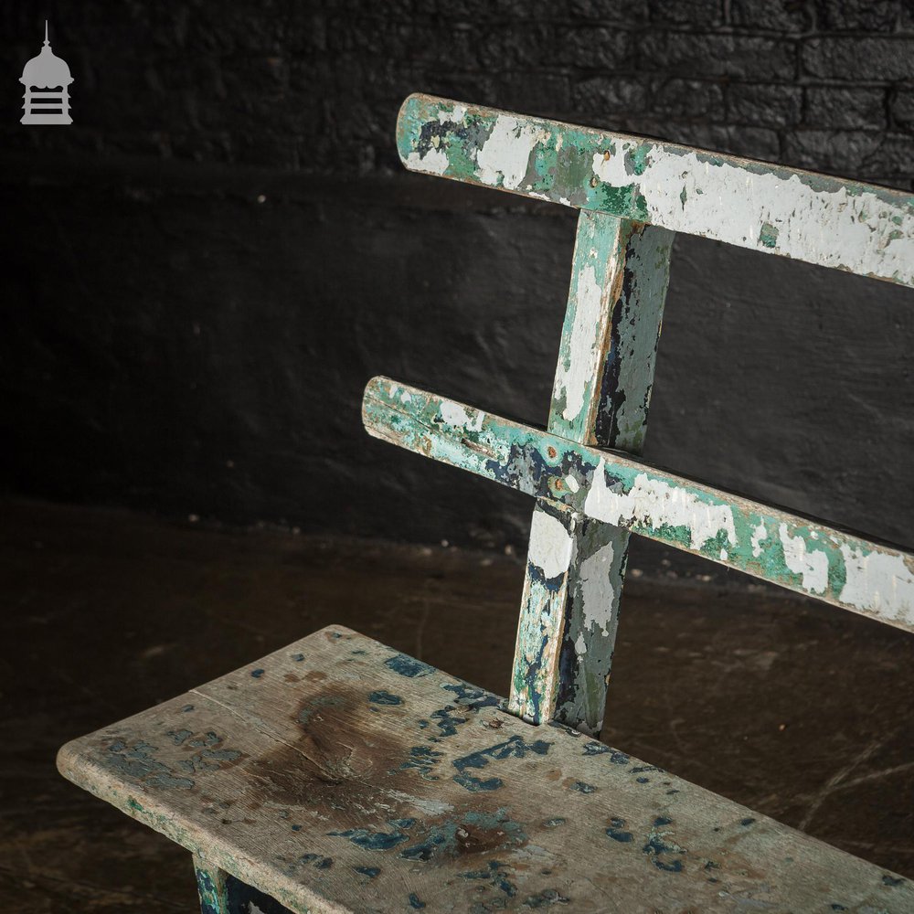 Early 20th C Teak Bench with Distressed Flaking Paint