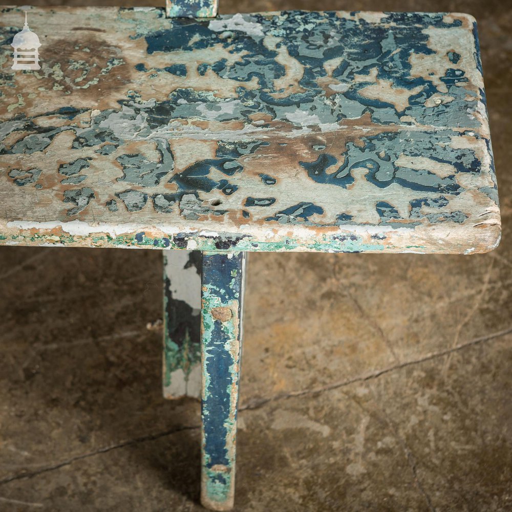 Early 20th C Teak Bench with Distressed Flaking Paint