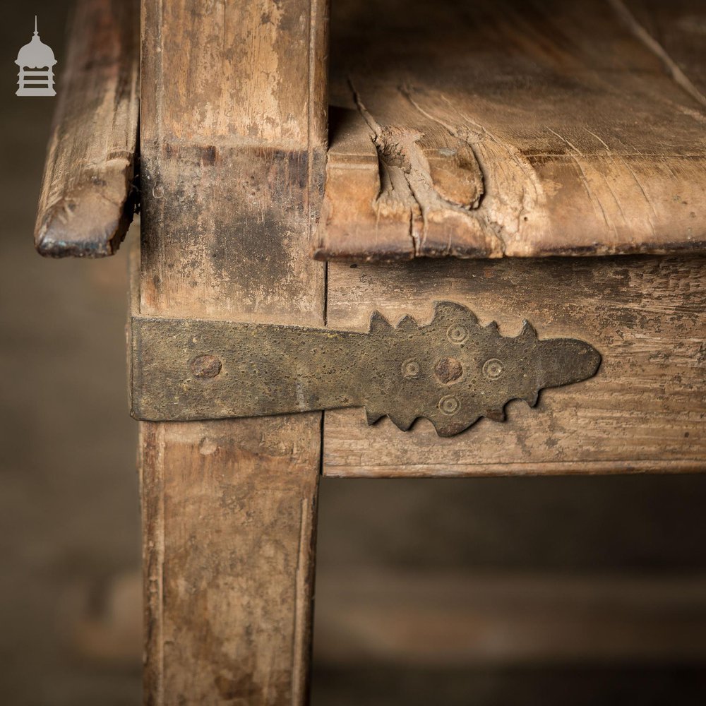 Early 19th C Silvered Teak Anglo Indian Garden Bench with Iron Straps